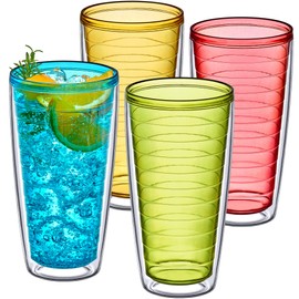 Amazing Abby - Alaska - 24-Ounce Insulated Plastic Tumblers (Set of 4), Double-Wall Plastic Drinking Glasses, Mixed-Color Reusable Plastic Cups, BPA-Free, Shatter-Proof, Dishwasher-Safe