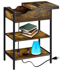 Lapensa 3 Tier End Table with Charging Station, Side Charging Table with USB Ports and Outlets, Bedside Desk for Small Spaces