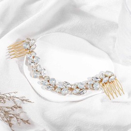 Bohend Fashion Rhinestone Hair Comb Crystal Leaf Bride Headpiece Long Head Chain Party Date Wedding Hair Accessories (B)