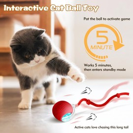 zeonmiehu Interactive Cat Ball Toy, 2025 Upgraded Automatic Cat Toys for Bored Indoor Adult Cats, Smart Moving Cats Toy Balls, 360°Smart Rolling Kitty Ball Toy (Red)