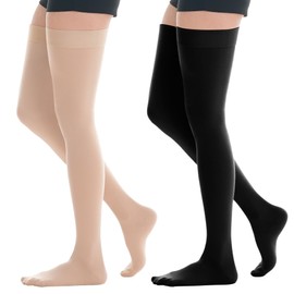 2 Pairs Compression Stockings, Thigh High 20-30mmHg Compression Stocking for Women & Men, Closed Toe Medical Compression Socks with Silicone Dot Band-Best Support for Pregnant Varicose Veins