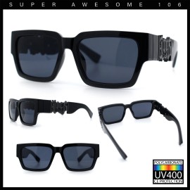 Locs Mens Bold Gothic Logo Thick Arm Horn Rim Gangster All Black Sunglasses - Black Gunmetal