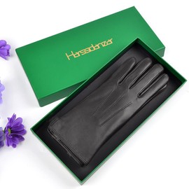 Harssidanzar Women Leather Rabbit fur Elegant Touchscreen Texting Driving Gloves KL037US,Black,Size L