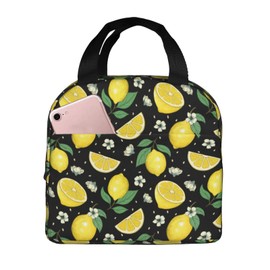 Odfovowo Lemons Portable Lunch Bags Insulated Lunch Box Reusable Cooler Tote Bag with Front Pocket for Women Men Adults Work Picnic Travel