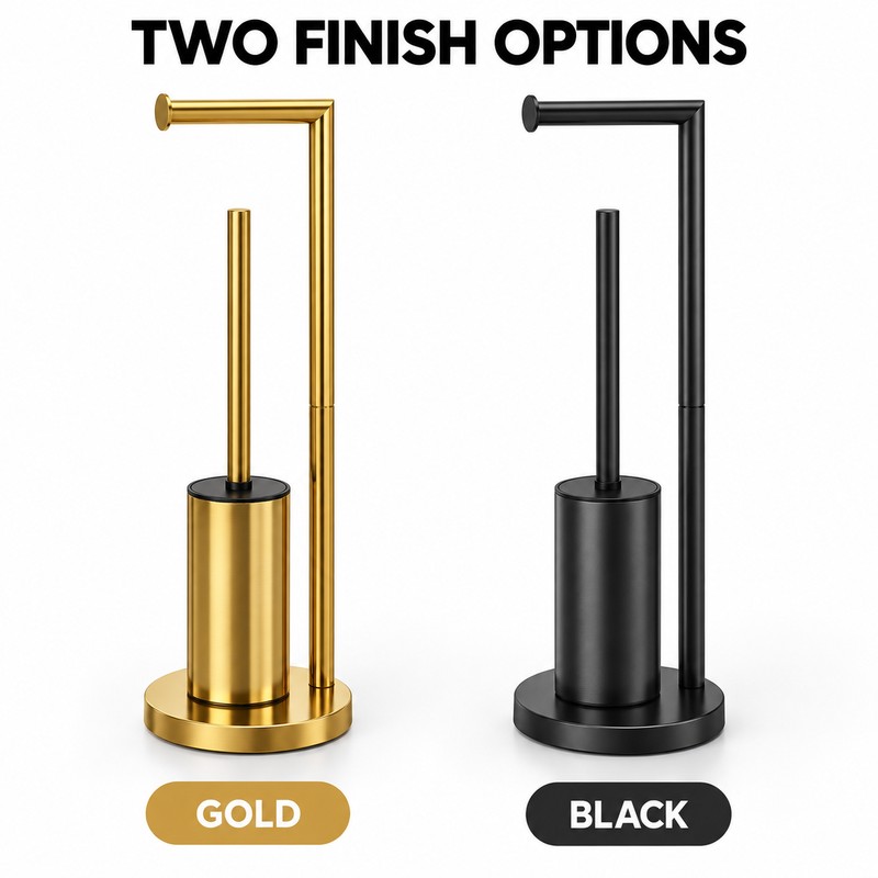 Freestanding Toilet Paper Holder with Toilet Brush and Holder, Metal
