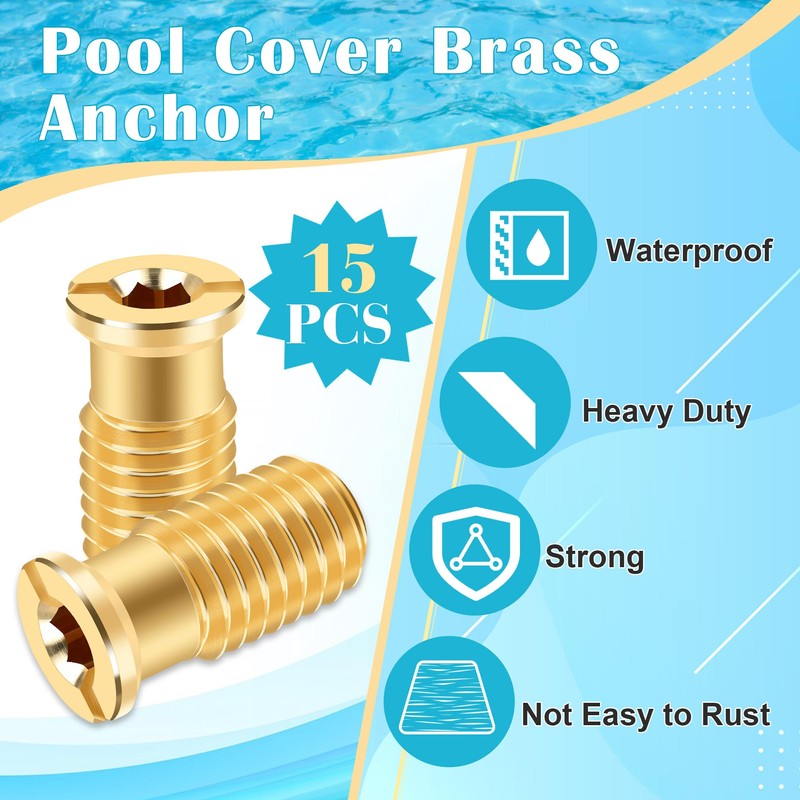 Anglekai 15PCS Pool Cover Anchors Screws, Heavy Duty Swimming Pool