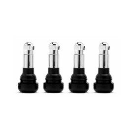 Set of 4 TR413C Snap in Black Rubber Valve Stem Kit wtih Chrome Caps