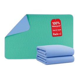Epicessentials Incontinence Bed Pads Washable Waterproof Mattress Protector 34" x 52" Holds Up to 6 Cups - 500 GSM Heavy Absorbency Pee Pads for Adults, Dogs and Kids Bedwetting - 2 Pack - Green/Blue