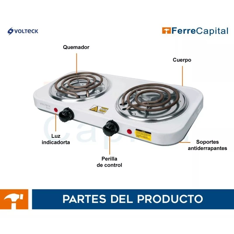 Volteck Parrilla eléctrica Volteck PAEL-2CP blanca 127V