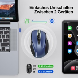 TECKNET Bluetooth Maus, 4800 DPI Kabellos Ergonomische Maus (Tri-Modi: BT 5.0/3.0+2.4G), 30 Monate Batterielaufzeit, Leise Funkmaus für Laptop PC Computer, Windows, Mac OS, Android