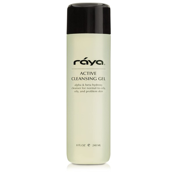 Raya Active Facial Cleansing Gel with AHA and BHA 8 oz (G-107) | Oil-Free and Exfoliating Deep Pore Gel Cleanser for Oily and Break-Out Skin | Made with Alpha and Beta Hydroxy Acids