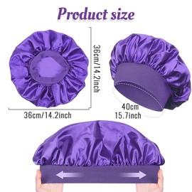 DWFEYOI Satin Schlafhaube,2 Stück Seidenhaube Verstellbar Haarhaube Seide mit 2 Stück Satin Haargummis,Nacht Schlaf Haube Damen Mädchen Atmungsaktive Schlafkappe,schlafhaube(Dunkelviolett, Rosa)