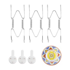 3 Pcs Decorative Plate Hangers for The Wall 4-6 inch, Invisible Stainless Steel Plate Wall Hangers for Display with Wall Hooks, for Plates/Platter/Dish/Picture（Silver）