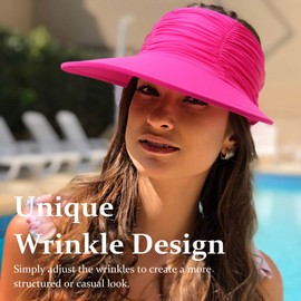 DRESHOW Women Visor Sun Hat Wide Brim Hat Adjustable Foldable Ponytail Beach Hat Summer UV Protection Outdoor Cap UPF 50+