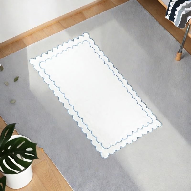 Xkdamai 1Pcs Scalloped Bath Mat Towel 100% Cotton Scallop Bathroom