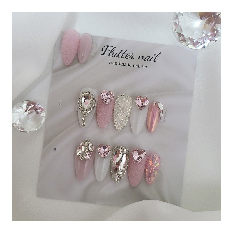Handmade nail tips full of lovely pink stones - Long