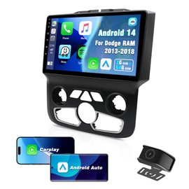 Car Radio for Dodge RAM 1500/2500/3500 Android 13 2 + 64G Car Stereo 2013-2018 Auto AC Only | 9" IPS Touch Screen | Wireless CarPlay/Android Auto | Bluetooth 5.0 | GPS Navigation | AM/FM Radio | SWC