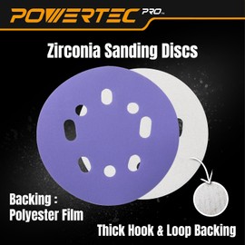 POWERTEC PRO 50PK, 5 Inch Sanding Discs Hook and Loop, 80 Grit, Zirconia Orbital Sander Sandpaper for 5 & 8 Hole Random Orbital Sanders - Automotive, Paint, Metal, Woodworking (45308Z-50)