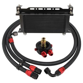 PKSABB 16 Row AN10 Engine Transmission Oil Cooler and Filter Relocation Sandwich Plate Adapter,Hose Line Kit with Mounting Bracket