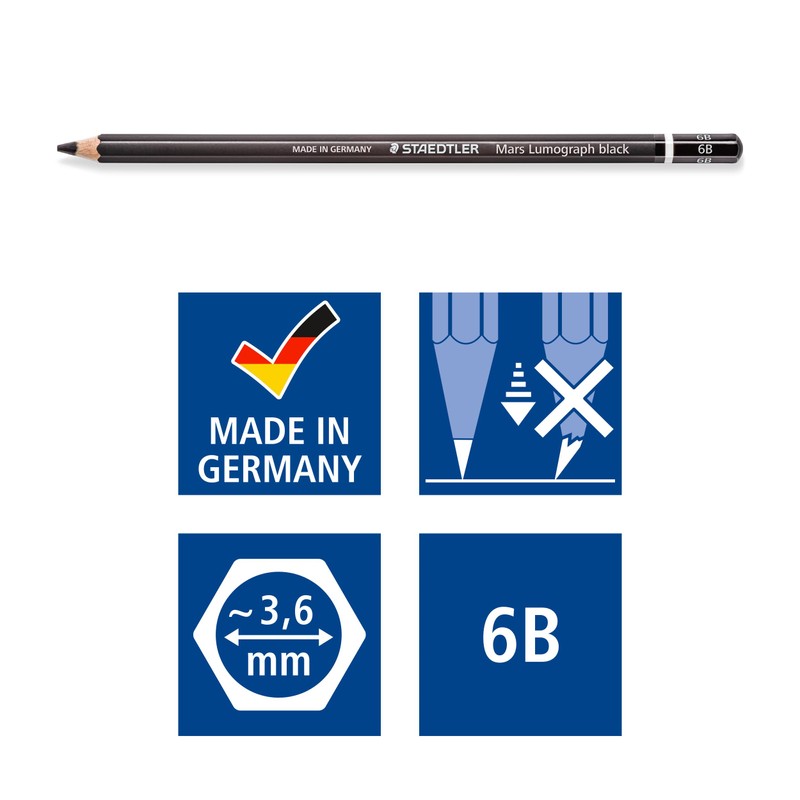 Staedtler Mars Lumograph 100B-6B Premium Quality Pencil 6B Box of