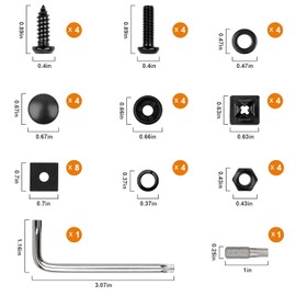 License Plate Screws Kits, Black Anti Theft Mounting Hardware for Car Tag Plate Frames Covers, M6 (1/4") Tamper Proof Screws, Fastener Nut, Caps Cover for Front Rear Frame Holder Mounting