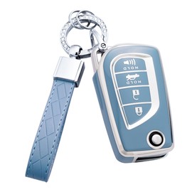 Flensent Key Fob Cover with Keychain for Toyota Fortuner Tundra Camry RAV4 CHR Challenger (Blue)