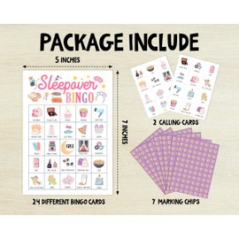 Sleepover Party Bingo Games Cards, Pajama Party Bingo Game Set, Spa Party Bingo Game, Slumber Party Bingo Supplies for Adults Women Friends Besties, Bridal Shower Birthday Party Decorations -11