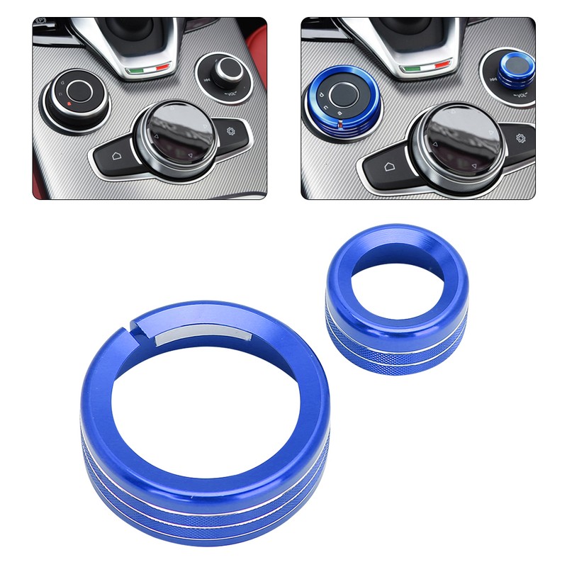 2Pcs Aluminum Alloy Multimedia Control Center Knob Ring Trim Fit