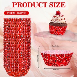 Whaline 300Pcs Western Cowboy Bandana Cupcake Liners Red Bandana Baking Cups Cupcake Wrappers Holders Muffin Liners for Wedding Birthday Holiday Party Decor