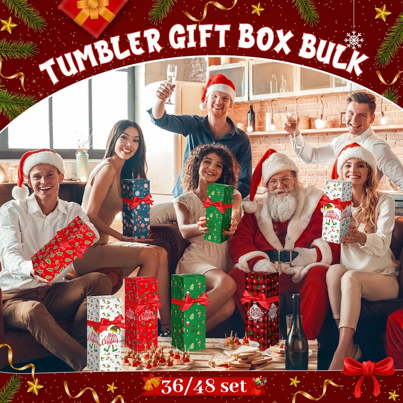 Windyun 36 Pcs Christmas Gift Boxes with Ribbon for Tumbler
