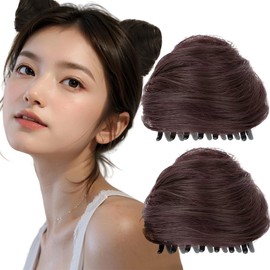 Furimuk 2PCS Space Buns Hair Pieces, Mini Claw Clip in Messy & Cat Ears Fake Hair Bun Extensions Scrunchies, Wig Accessory for Women (Dark brown)