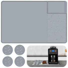 23.6'' X 15.7'' Silicone Coffee Mat for Multiple Usage,Non-Slip, Easy Clean,Eco-Friendly,Heat-Resistant for Countertops, Coffee Bar Accessories Fit Under Coffee Maker Espresso Machine