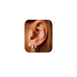 Zernblend Set of 6 Golden Hoop Earrings for Women, Trendy 14 Carat Gold Plated Huggie Earring Sets, Earrings Set, Gold Hoop Earrings, gold, L