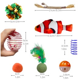 Runske 38Pcs Cat Toys Set,Plastic Springs,Catnip Fish,Plush Balls,Bell Balls,Mice cage Balls,Crinkle Balls,Catnip Balls,Silvervine and Mice Cat Toys,Bite,Hunt,Indoor Cat Toys