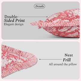 CPC Pink Coral Ruffle Throw Pillow Covers for Couch, 18x18 Inch Cotton Stripe Ruffle Couch Pillows for Living Room, Hidden 14 Inch Zipper Boho Pillow Case or Cute Outdoor Pillows