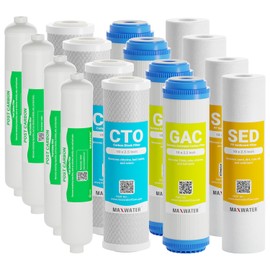 Max Water 2-Year Reverse Osmosis Replacement Filter Set - 16-Pack for Standard 5 Stage Under Sink RO Systems Includes Standard 10” Sediment, GAC, CTO & Inline Carbon Filters