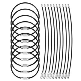 12pcs Wire Keychains Cable, 2mm Key Ring Loops Holder, ID Tag Keeper for Outdoor Hiking, Heavy Duty Luggage Tags (Black 5.9")