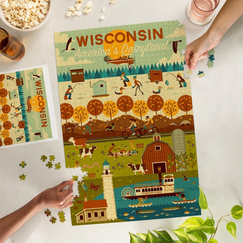 Lantern Press 1000 Piece Jigsaw Puzzle, Wisconsin, Geometric
