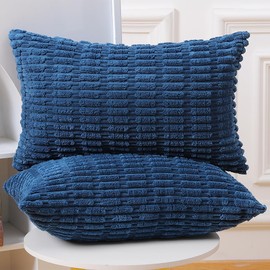 MADIZZ Pack of 2 Boho Striped Corduroy Throw Pillow Covers 12x20 Inch Blue Soft Decorative Cushion Cover for Sofa Bedroom Pillow Shell
