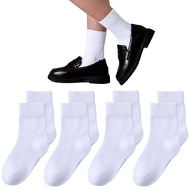 Girls Seamless Socks Crew Dress Socks 8-11 Years Kids White School Cotton Soft Socks White 4 Pairs