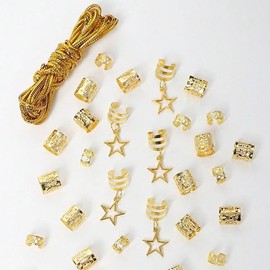 Hair Clip, Hair Accessory, Ring for Hair Clips, Hair Rope, Braid Ring, Stars, Gold, Silver, Sparkling, Gold, Silver, Set, Hair Tips, Hair Beads, Hair Ornament, Hair Arrangement, Girls, Glitz (Gold)