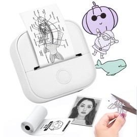 T02 Mini Pocket Printer - Bluetooth Wireless Portable Mobile Thermal Receipt Printer Compatible with iOS & Android for Student Women Gift, Photos, Journal, Fun, Work, Receipt, White