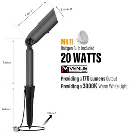 VENUS MANUFACTURING Low Voltage Landscape Lights Outdoor Spot Lighting 12V Weatherproof Flood Light 20W Halogen Spotlights 3000K Warm White Landscape Lighting Garden Trees Yard 4Pack