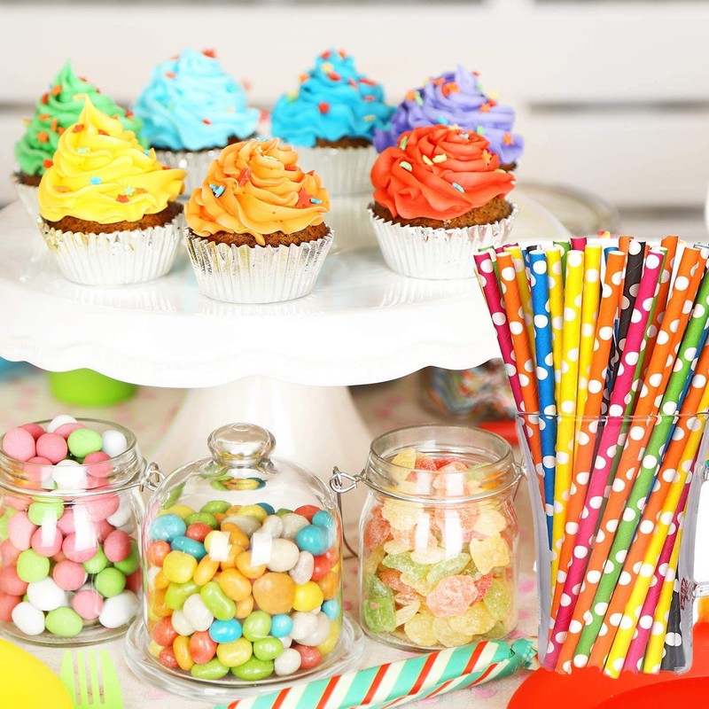 Shuiniba Biodegradable Striped Paper Straws,Paper Drinking Straws for Party, Events