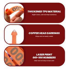 Cattle Ear Tags 001-100 Number, Plastic Livestock Animal Tag with Numbers Supplies Kit, Animal Ear Tags for Cattle Cows Pig Sheep Calf Deer Farm Ear Tag Applicator Kit (Orange)