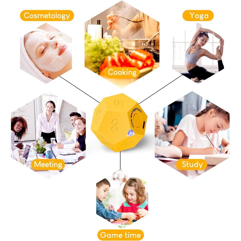 Mini 12 Sided Cube Timer,Pomodoro Timer,11 Preset Time Productivity Timer，Easy