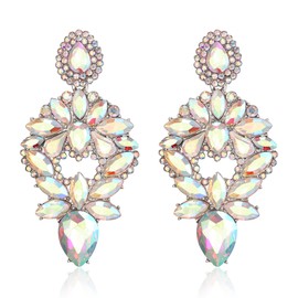 BriLove Women's Wedding Bridal Chandelier Earrings, Crystal Rhinestone Marquise Teardrop Statement Drop Dangle Earrings for Party Prom Iridescent AB Silver-Tone