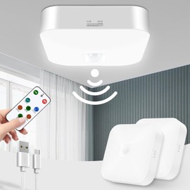 Rechargeable Motion Sensor Ceiling Light with Remote, 3000K-6000K 2 Pack | Wireless, Battery Operated, Motion Activated, Indoor Use for Closet, Shower,