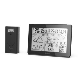 Hama Professional Weather Station (Weather Forecast with Data from Professional Meteorologists, Radio with Outdoor Sensor, Temperature, Humidity, Wind Speed, Indoor and Outdoor) Black