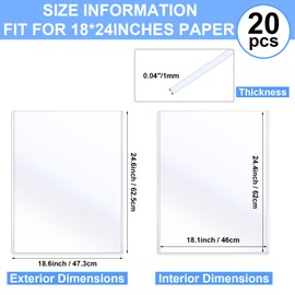 Sherr 20 Pcs 18 x 24 Inches Rigid Print Protectors Clear Hard Plastic Sheet Protectors Poster Sleeves for Protect Store and Display Photographs, Prints and Documents